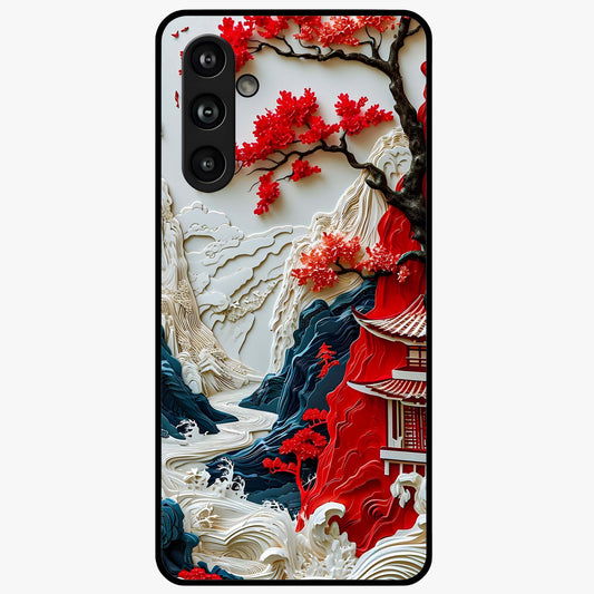 Whispers Of Sakura Waves Glass Case showing flat back view with cherry blossom wave artwork and glossy glass finish.