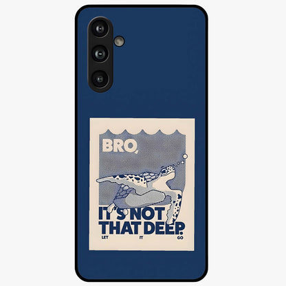 Worry Less Swim Glass Case showing flat back view with playful motivational artwork and glossy glass finish.