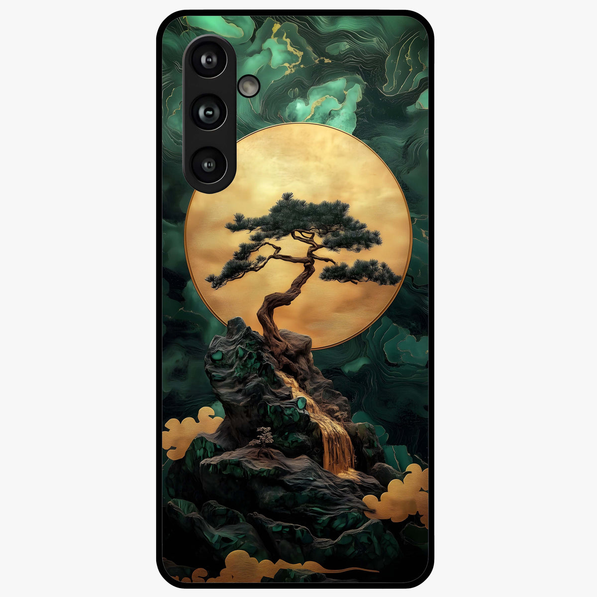 Zen Moon Rise Glass Case showing flat back view with calm moonrise artwork and glossy glass finish.