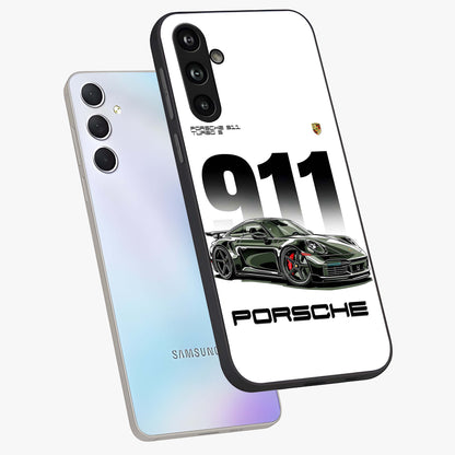 911 Turbo Dominance Glass Case displayed in premium angled mockup highlighting sporty car illustration and sleek glass surface.