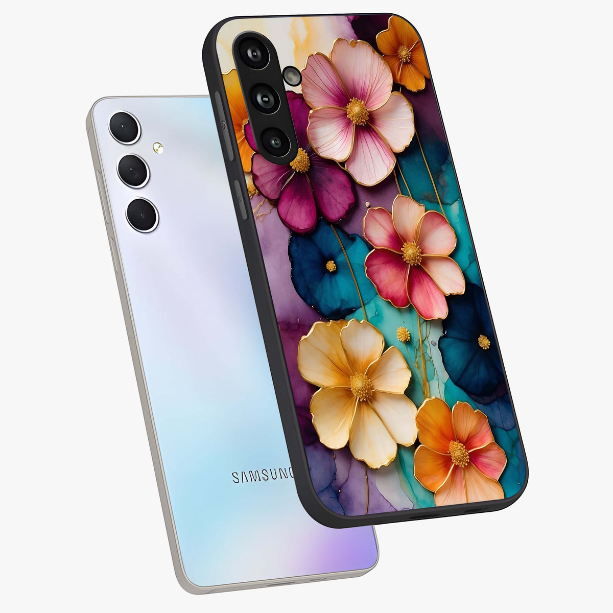 Artlyn Grace Flower Pattern Glass Case displayed in angled mockup highlighting delicate flower pattern design and smooth glass surface.
