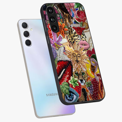 Beaded Fashion Jungle Glass Case displayed in angled mockup highlighting colorful fashion bead design and artistic pattern.