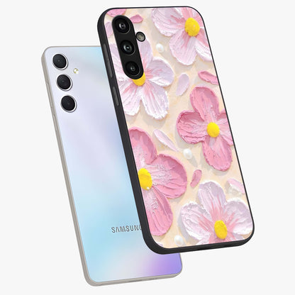 Blush Bloom Texture Glass Case displayed in angled mockup highlighting subtle bloom pattern with aesthetic pastel design.