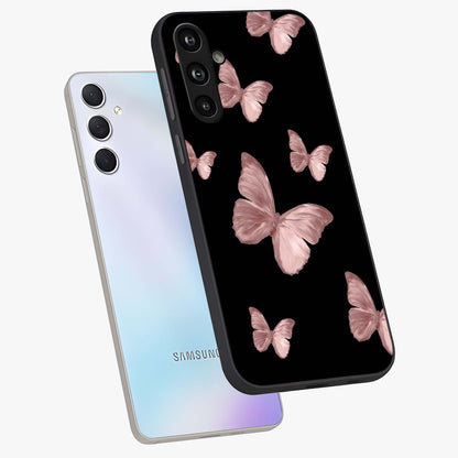 Butterfly Pattern Glass Case displayed in angled mockup highlighting delicate butterfly design and aesthetic pattern style.