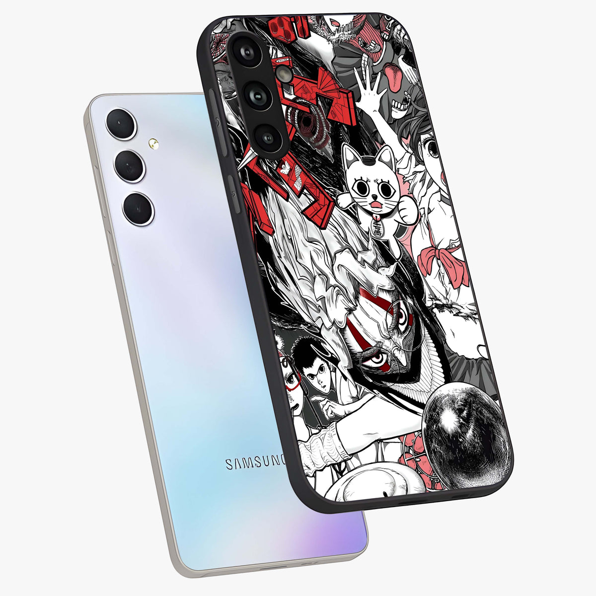 Crimson Chaos Panel Glass Case displayed in angled mockup highlighting chaotic panel style design with modern graphic theme.
