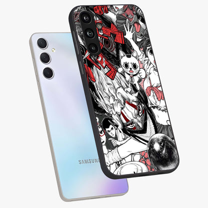 Crimson Chaos Panel Glass Case displayed in angled mockup highlighting chaotic panel style design with modern graphic theme.