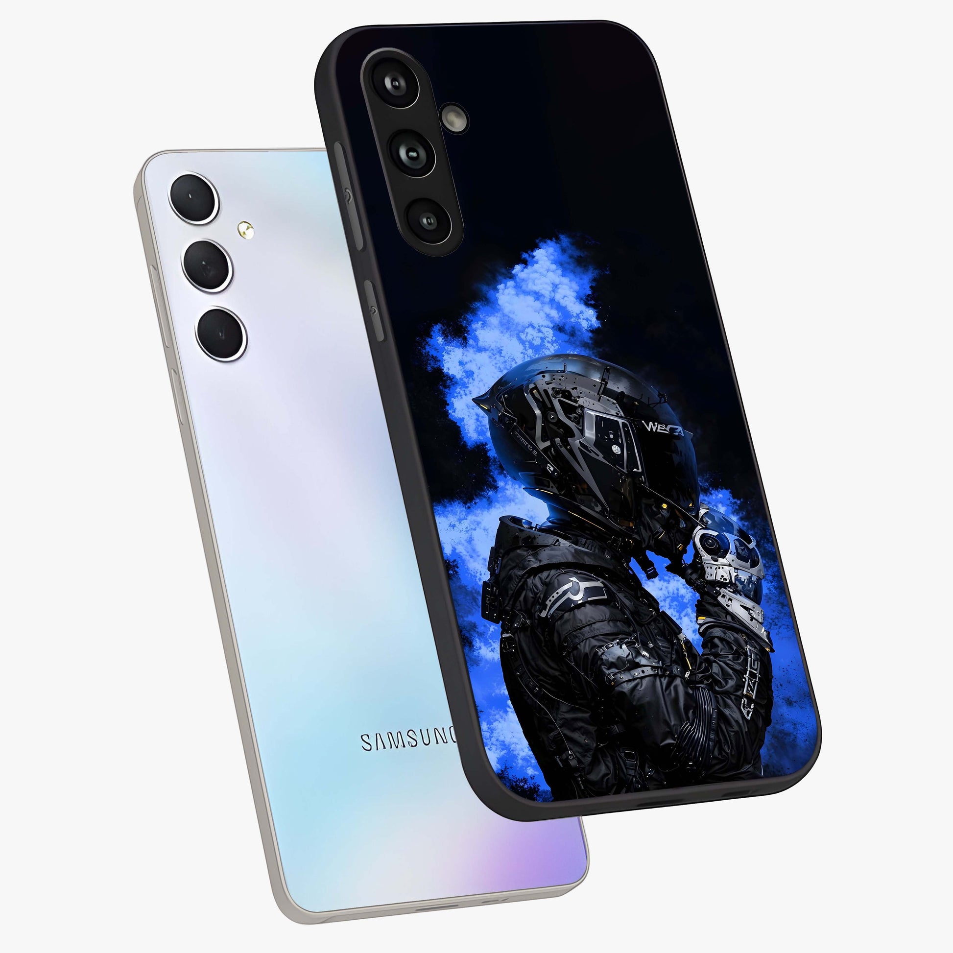 Cyber Sentinel Protocol Glass Case displayed in angled mockup highlighting digital cyber design with sci-fi aesthetic style.