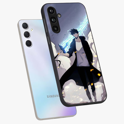 Dark Lightning Anime Warrior Glass Case displayed in angled mockup highlighting powerful lightning themed anime illustration.