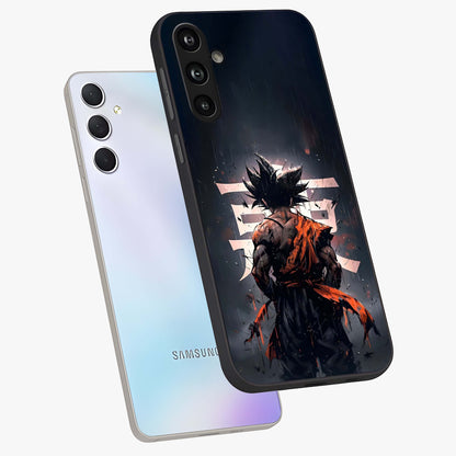 Dark Warrior In Rain Glass Case displayed in angled mockup highlighting dramatic warrior illustration with dark rain aesthetic.