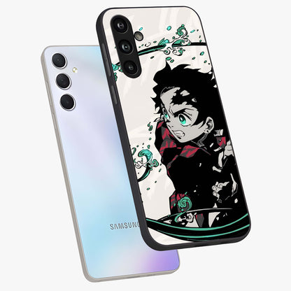 Demon Slayer Glass Case displayed in angled mockup highlighting dramatic anime character design with action aesthetic.