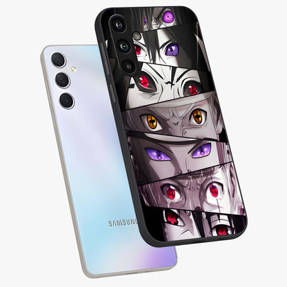 Eyes of Destiny Glass Case displayed in angled mockup highlighting bold eye illustration with mystical aesthetic style.