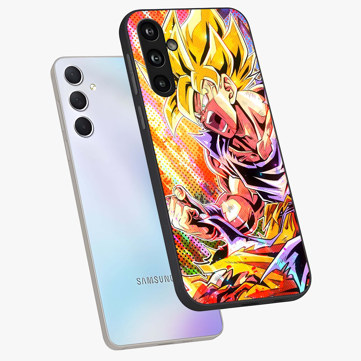 Firing Goku Glass Case displayed in angled mockup highlighting dynamic anime character design with action aesthetic.