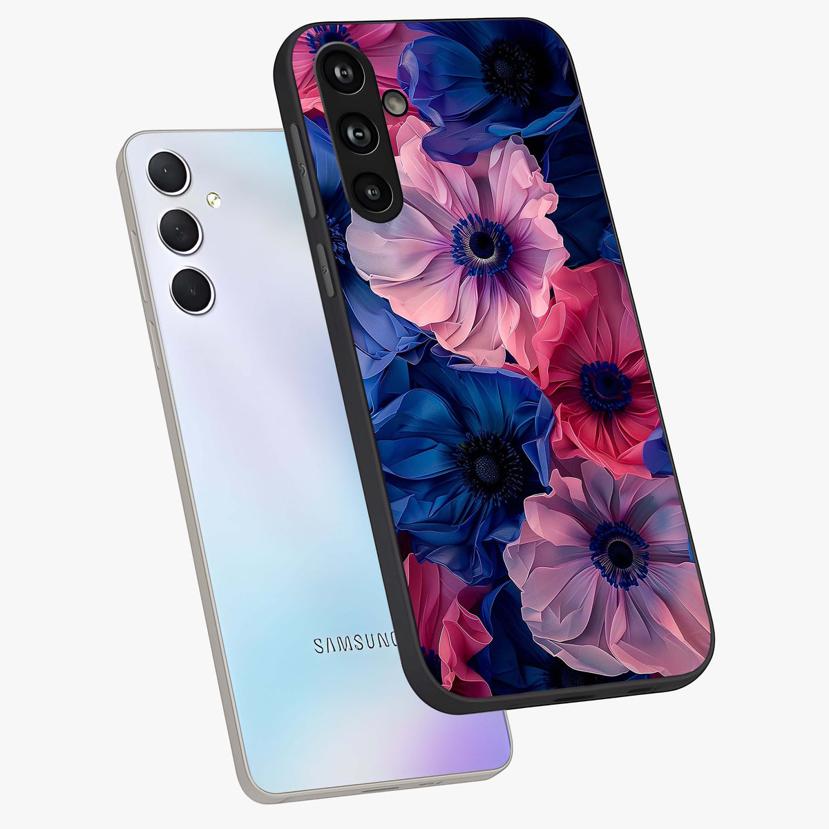 Flower Paper Art Pattern Glass Case displayed in angled mockup highlighting layered paper flower design with artistic aesthetic.