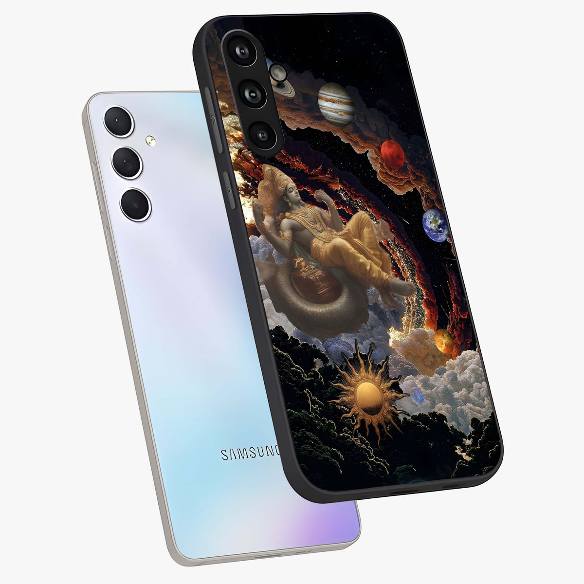 Galactic Divine God Glass Case displayed in angled mockup highlighting powerful celestial deity illustration with galactic aesthetic.