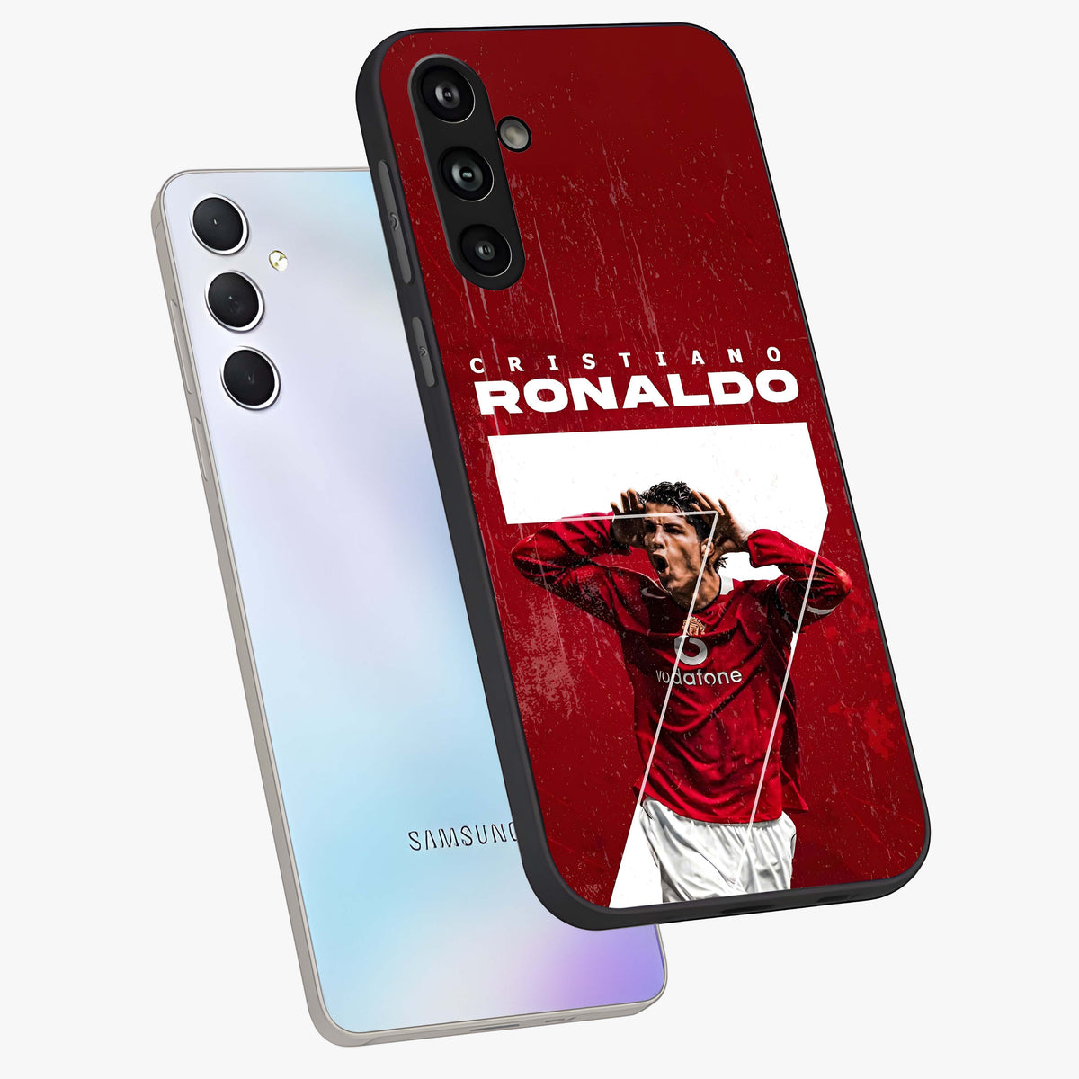 Goal Celebration Legacy Glass Case displayed in angled mockup highlighting energetic sports celebration design with bold athletic theme.