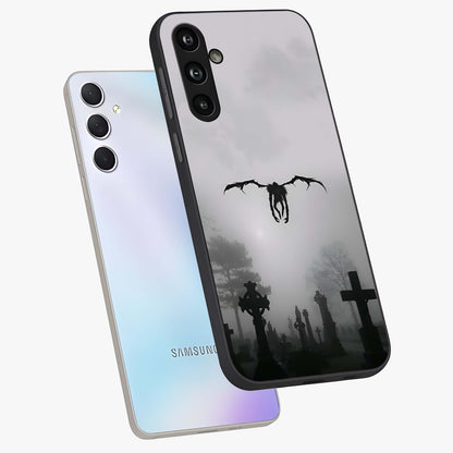 Graveyard Shadow Descent Glass Case displayed in angled mockup highlighting eerie shadow illustration with gothic aesthetic.