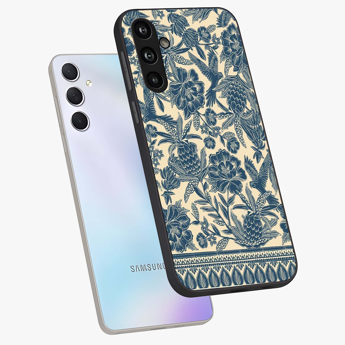 Heirloom Wild Bloom Glass Case displayed in angled mockup highlighting botanical bloom design with classic aesthetic style.