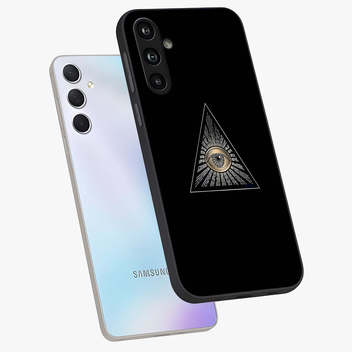 Illuminati Evil Glass Case displayed in angled mockup highlighting dark occult inspired design with bold aesthetic style.