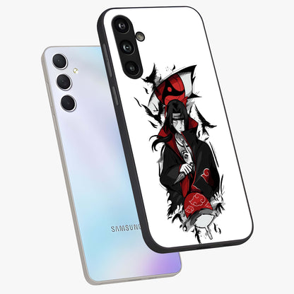 Itachi Limited Edition Naruto Anime Glass Case displayed in angled mockup highlighting dramatic anime illustration with bold action aesthetic.