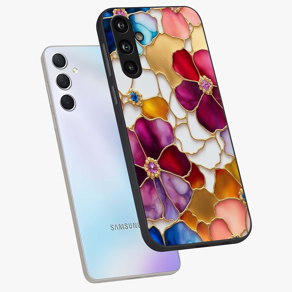 Marble Flower Pattern Glass Case displayed in angled mockup highlighting elegant marble floral design with modern aesthetic.