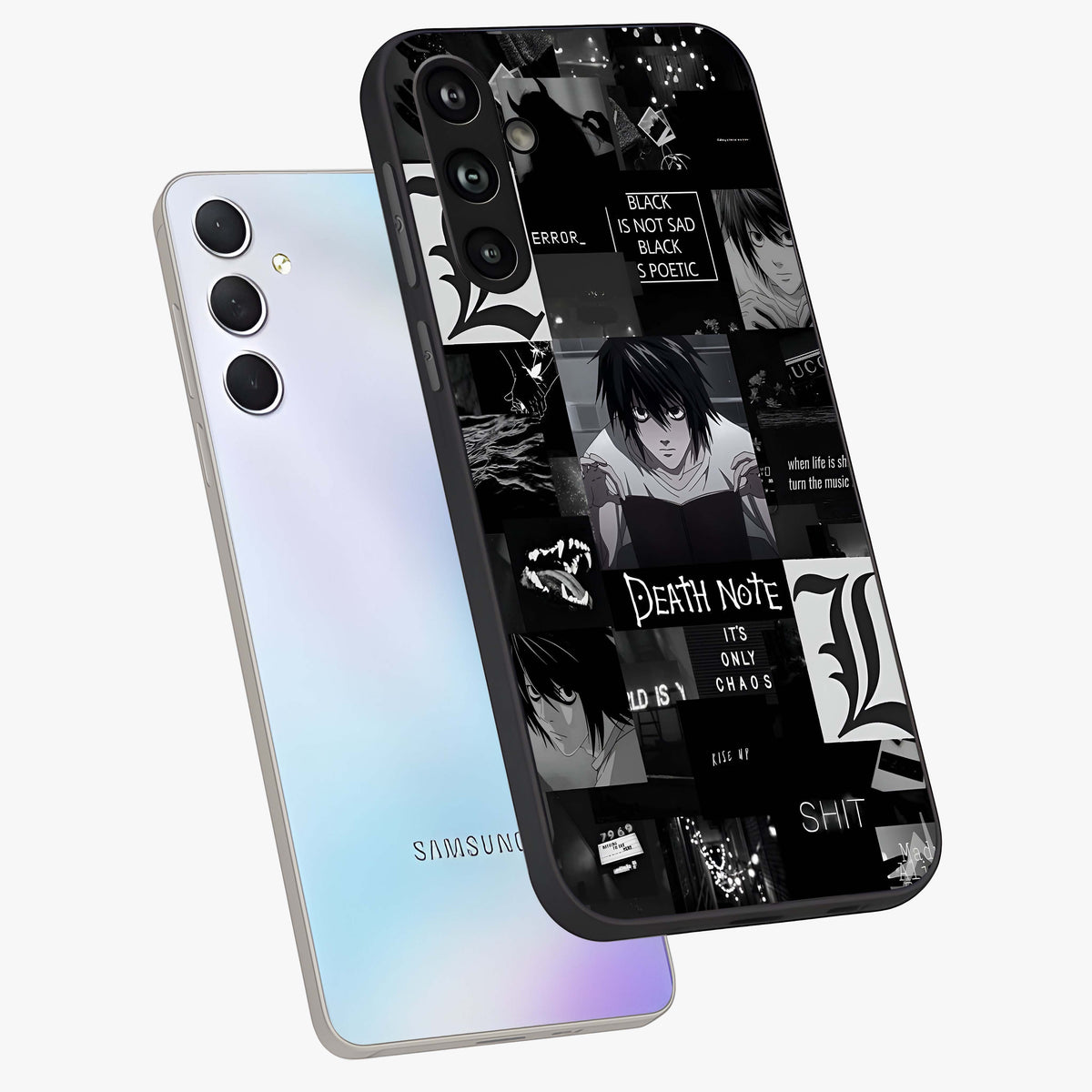Midnight Chaos Mind Glass Case displayed in angled mockup highlighting chaotic artistic design with dramatic midnight aesthetic.