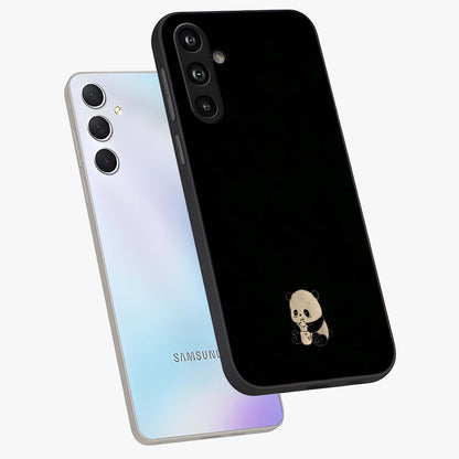 Midnight Panda Love Glass Case displayed in angled mockup highlighting adorable panda illustration with midnight aesthetic.