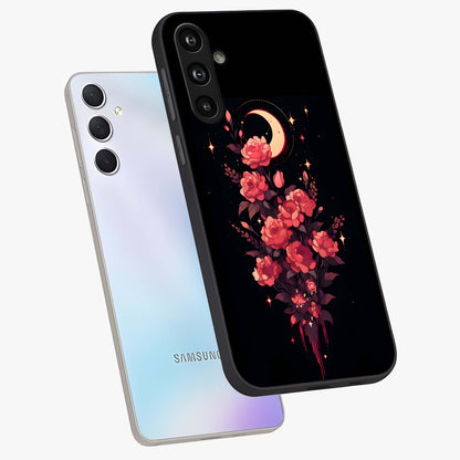 Moonlit Floral Elegance Glass Case displayed in angled mockup highlighting graceful flower design with soft moonlight aesthetic.