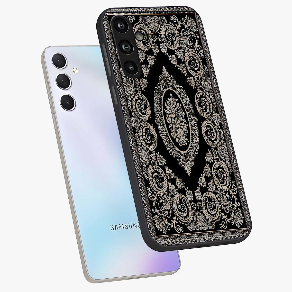 Noir Bloom Elegance Glass Case displayed in angled mockup highlighting refined flower design with stylish noir aesthetic.