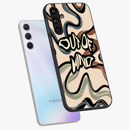 Out Of Mind Glass Case displayed in angled mockup highlighting bold statement design with modern artistic aesthetic.