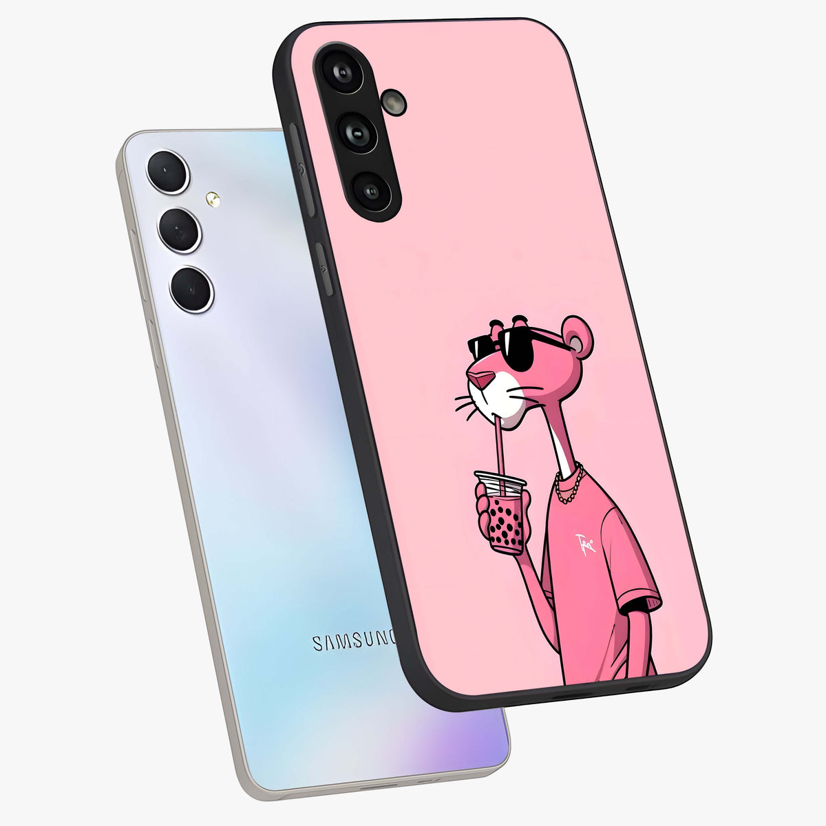 Pink Panther Glass Case displayed in angled mockup highlighting playful cartoon character design with vibrant pink aesthetic.