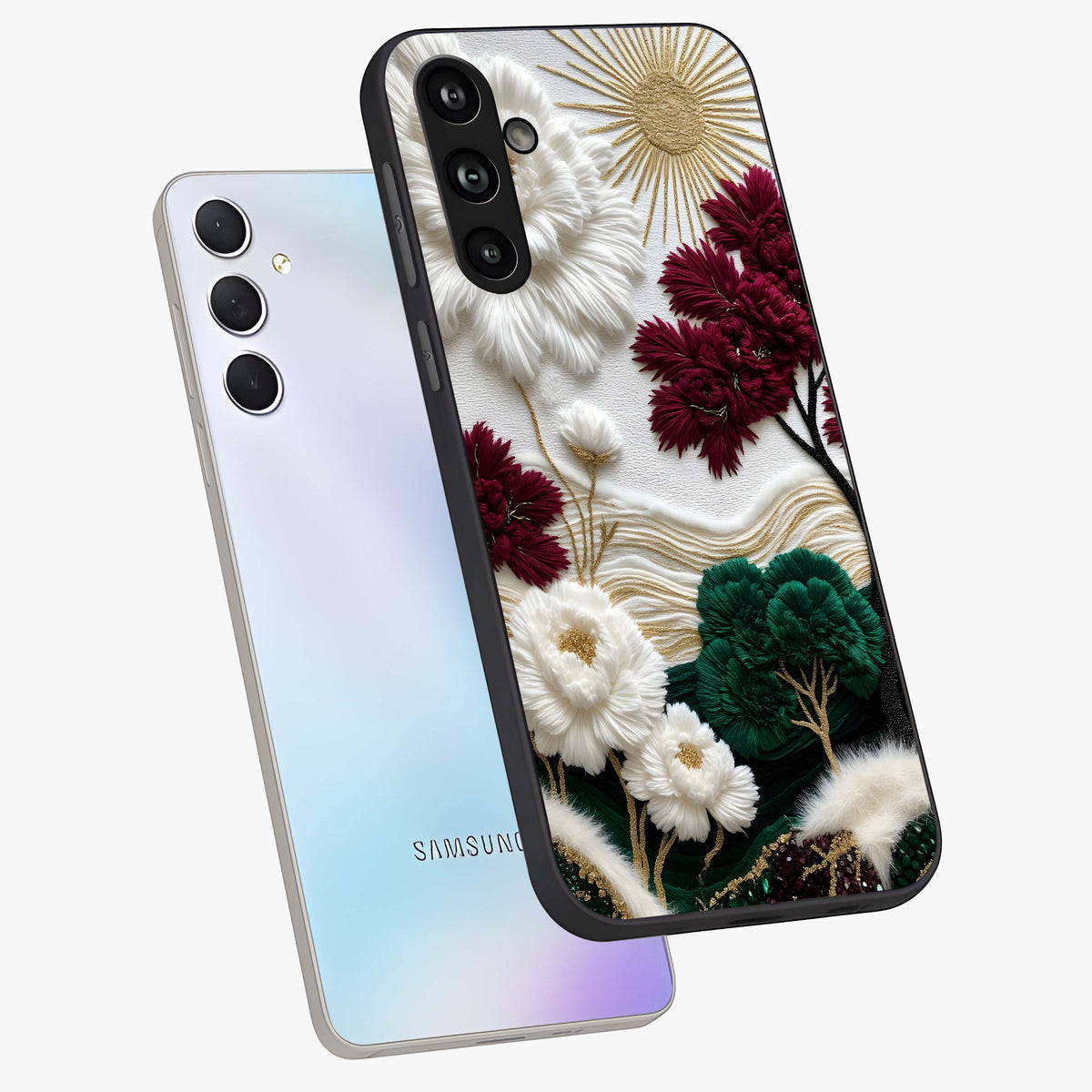 Radiant Bloom Elegance Glass Case displayed in angled mockup highlighting graceful floral design with radiant aesthetic style.