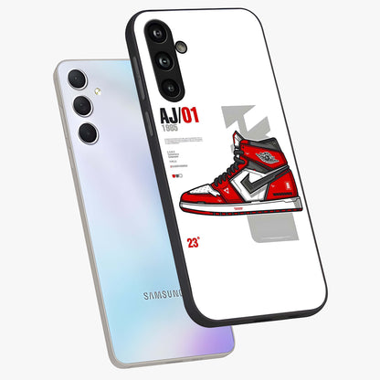 Retro Sneaker Blueprint Glass Case displayed in angled mockup highlighting detailed shoe design with sporty retro aesthetic.