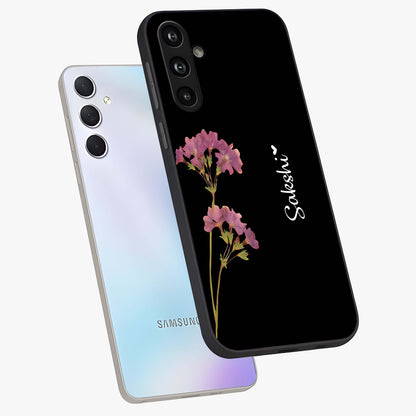 Riching Lavender Flower Custom Name Glass Case displayed in angled mockup highlighting delicate lavender flower design with custom name feature.