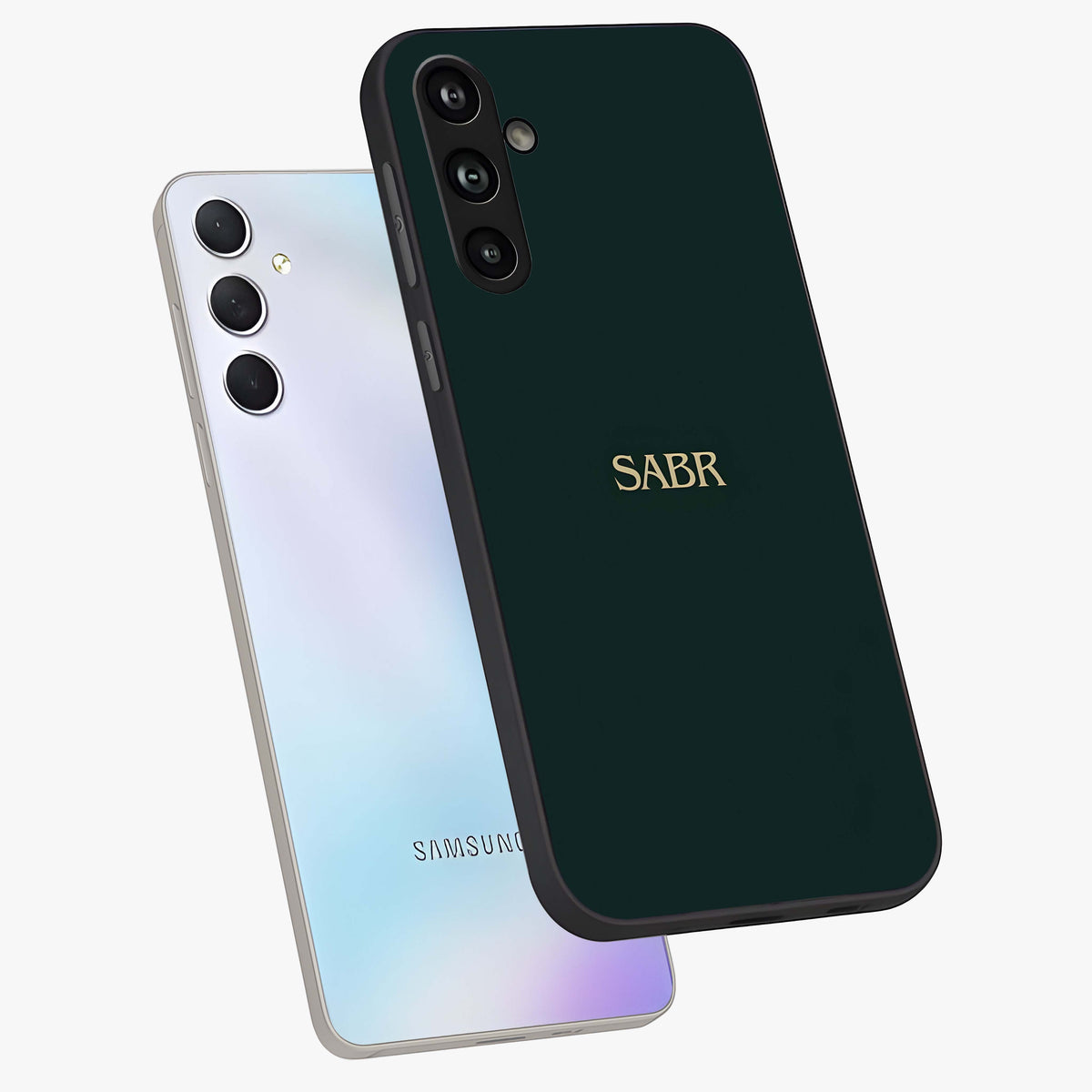Sabr Minimal Patience Glass Case displayed in angled mockup highlighting simple inspirational design with clean aesthetic style.