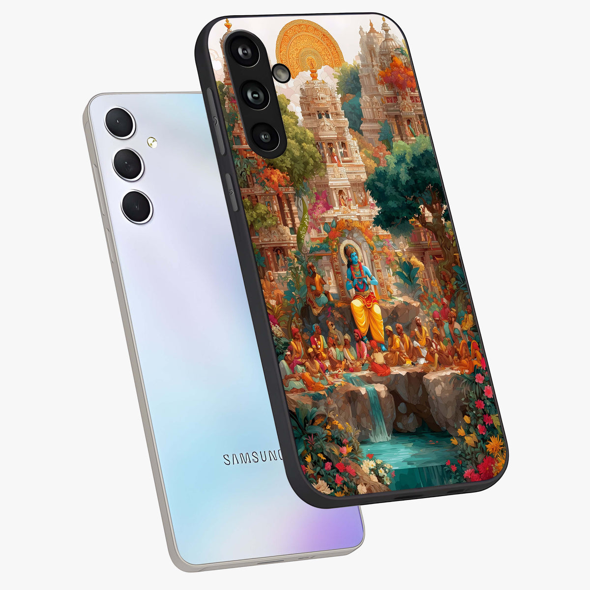 Sacred Sunlight Gods Glass Case displayed in angled mockup highlighting radiant spiritual design with celestial aesthetic.