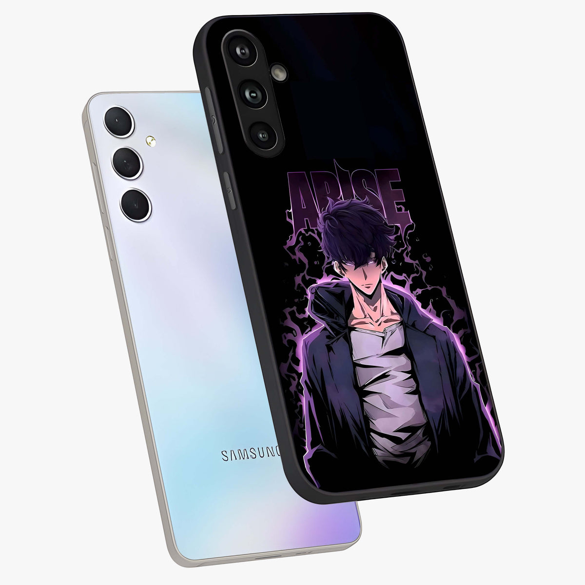 Shadow Monarch Awakening Glass Case displayed in angled mockup highlighting dramatic shadow warrior design with fantasy aesthetic.