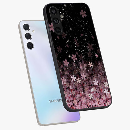 Small Starry Flowers Glass Case displayed in angled mockup highlighting tiny flower pattern with celestial aesthetic style.