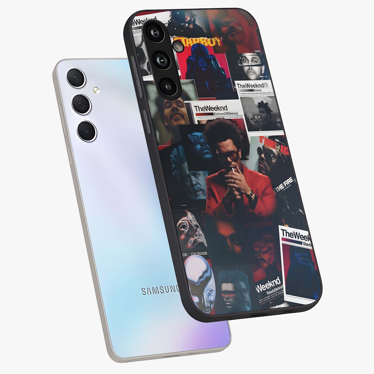 The Weeknd Glass Case displayed in angled mockup highlighting stylish pop culture inspired design with modern aesthetic.