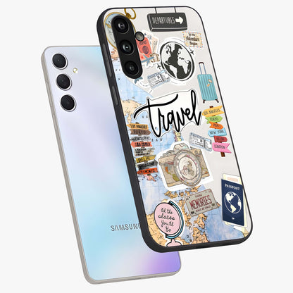 Wanderlust Journal Glass Case displayed in angled mockup highlighting adventure themed design with aesthetic travel vibe.