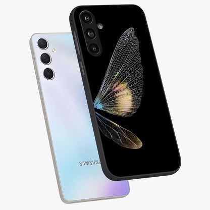 Whispers Of Wings Glass Case displayed in angled mockup highlighting soft feather design with celestial aesthetic style.