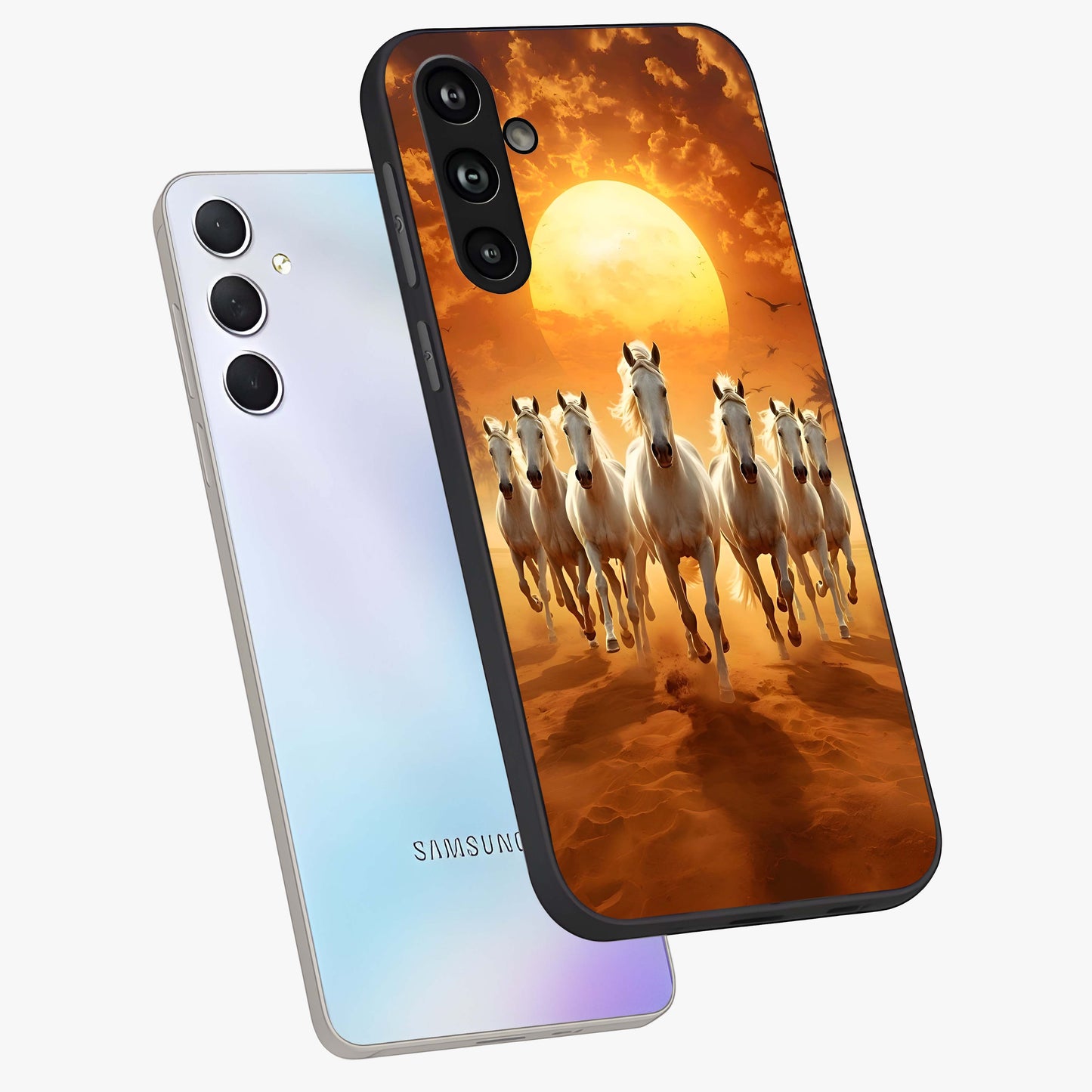 Wild Sunset Majesty Glass Case displayed in angled mockup highlighting vibrant sunset sky design with scenic aesthetic.