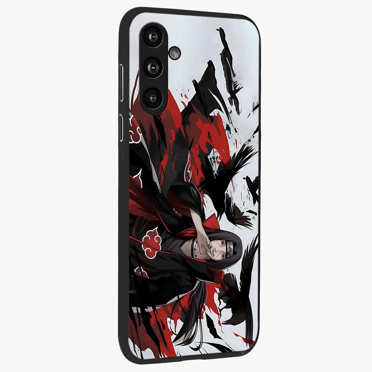 Crimson Crow Illusion Glass Case upright view showcasing striking crow illusion artwork with intense crimson theme.