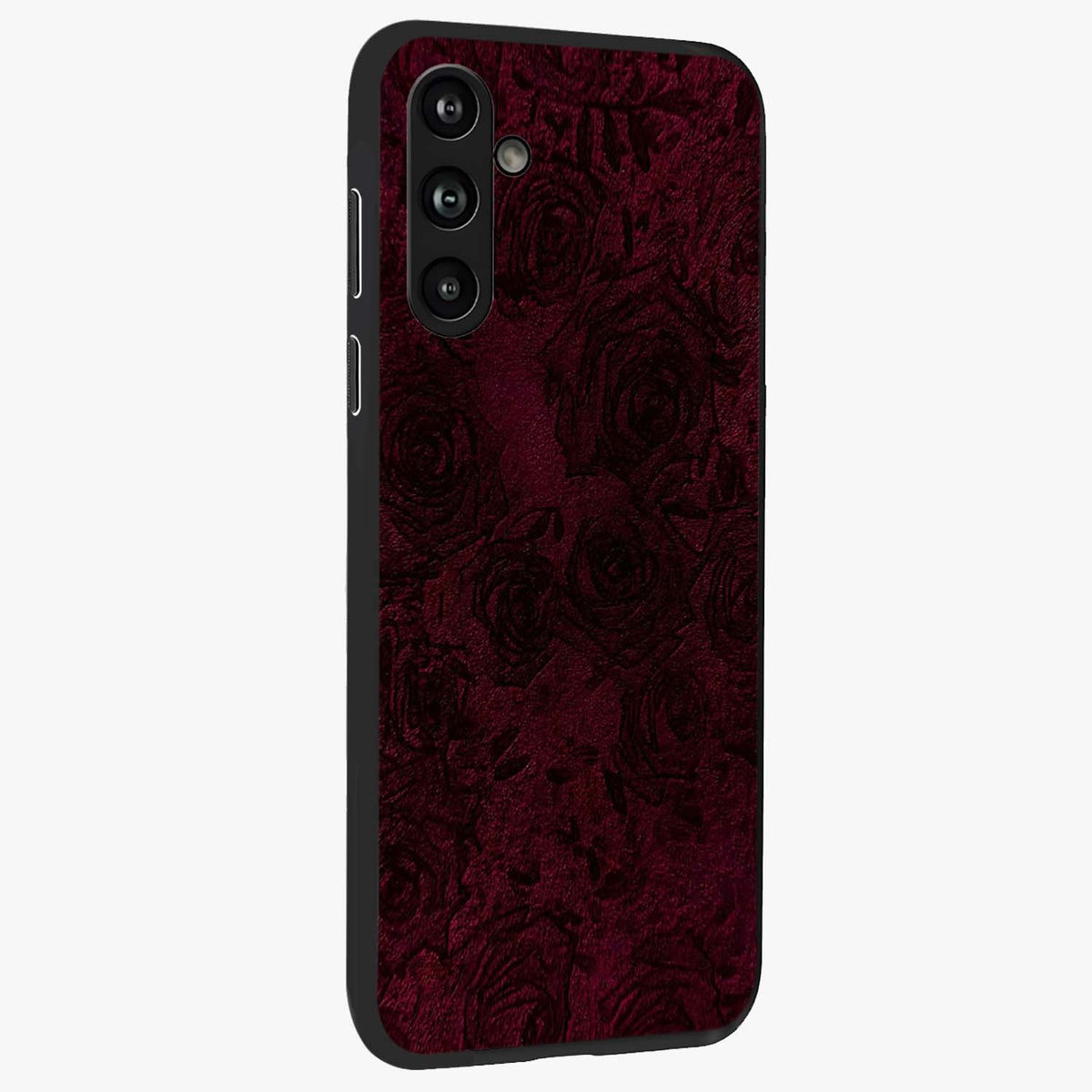 Crimson Fade Flow Glass Case upright view showcasing dynamic crimson flow artwork with stylish abstract theme.