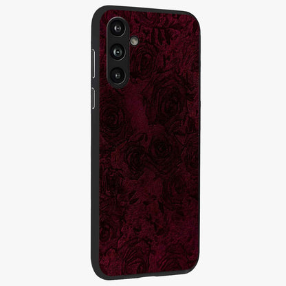 Crimson Fade Flow Glass Case upright view showcasing dynamic crimson flow artwork with stylish abstract theme.
