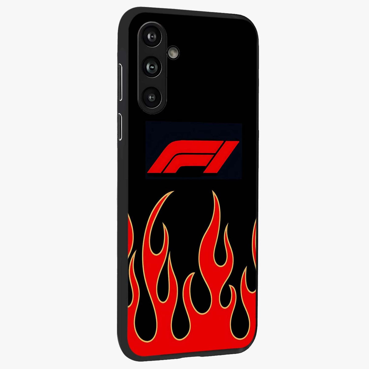 Fire F11 Glass Case upright view showcasing dynamic flame artwork with intense visual theme.