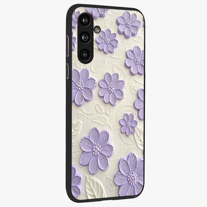 Floral Wall Art With Purple Flowers Glass Case upright view showcasing elegant purple flower artwork with decorative floral theme.