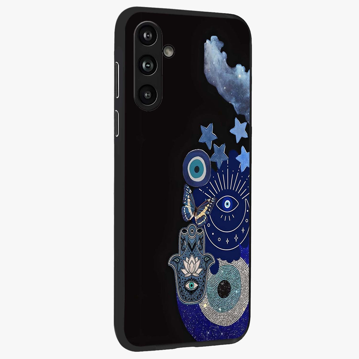 Galactic Charm Cluster Glass Case upright view showcasing glowing cosmic charm artwork with magical celestial style.