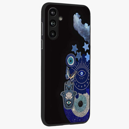 Galactic Charm Cluster Glass Case upright view showcasing glowing cosmic charm artwork with magical celestial style.