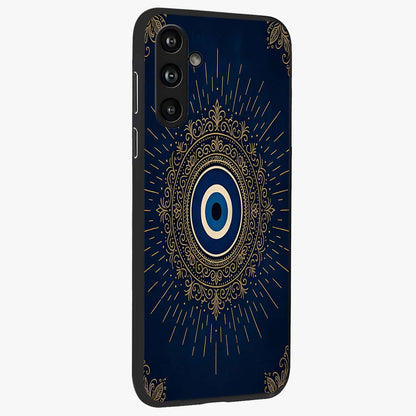 Golden Celestial Charm Glass Case upright view showcasing radiant celestial artwork with elegant golden theme.