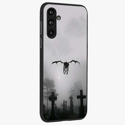 Graveyard Shadow Descent Glass Case upright view showcasing haunting graveyard artwork with dramatic dark theme.
